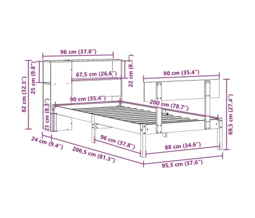 Lova Su Knygų Spinta Be Čiužinio, Balta, 90X200cm Pušis