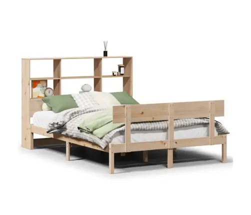 Gulta Ar Grāmatu Plauktu, Bez Matrača, 140X190 Cm, Priedes Koks Vidaxl