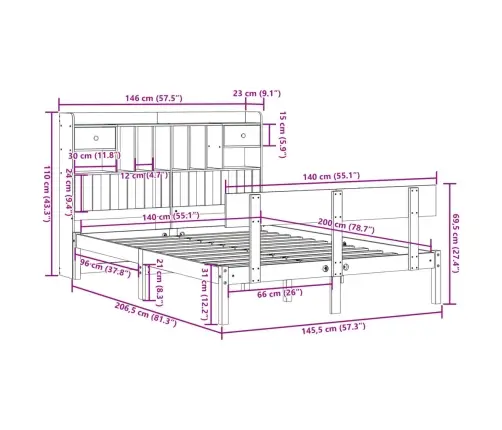 Riiuliga Voodiraam Ilma Madratsita, 140X200 cm Männipuit