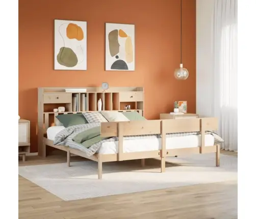 Gulta Ar Grāmatu Plauktu, Bez Matrača, 180X200 Cm, Priedes Koks Vidaxl