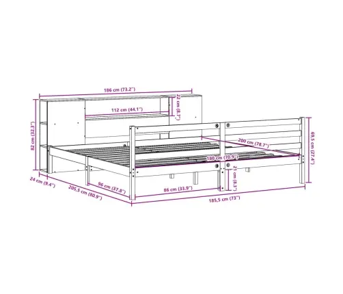 Gulta Ar Grāmatu Plauktu, Bez Matrača, 180X200 Cm, Priedes Koks Vidaxl