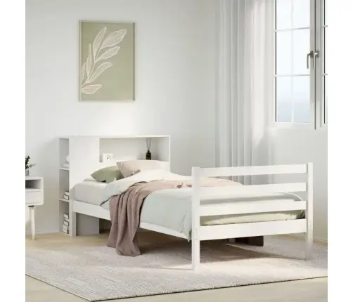 Lova Su Knygų Spinta Be Čiužinio, Balta, 90X200cm Pušis Lova Su Knygų Spinta Be Čiužinio, Balta, 90X200cm Pušis