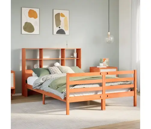 Gulta Ar Grāmatu Plauktu, Bez Matrača, 140X200 Cm, Masīvkoks Vidaxl