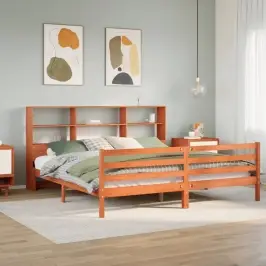 Lova Su Knygų Spinta Be Čiužinio, Rudas, 200X200cm Pušis Lova Su Knygų Spinta Be Čiužinio, Rudas, 200X200cm Pušis