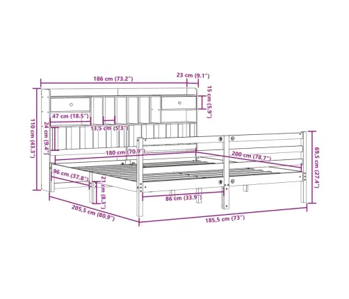 Gulta Ar Grāmatu Plauktu, Bez Matrača, 180X200 Cm, Priedes Koks Vidaxl