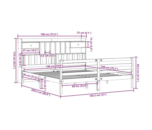 Gulta Ar Grāmatu Plauktu, Bez Matrača, 180X200 Cm, Priedes Koks Vidaxl