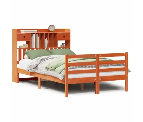 Gulta Ar Grāmatu Plauktu, Bez Matrača, 135X190 Cm, Priedes Koks Vidaxl