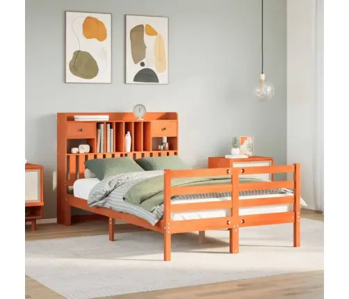 Gulta Ar Grāmatu Plauktu, Bez Matrača, 135X190 Cm, Priedes Koks Vidaxl