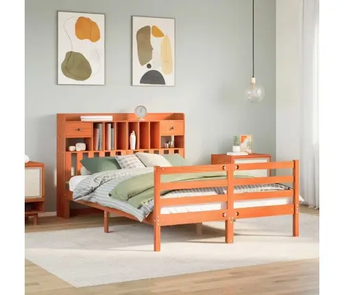 Gulta Ar Grāmatu Plauktu, Bez Matrača, 140X200 Cm, Priedes Koks Vidaxl