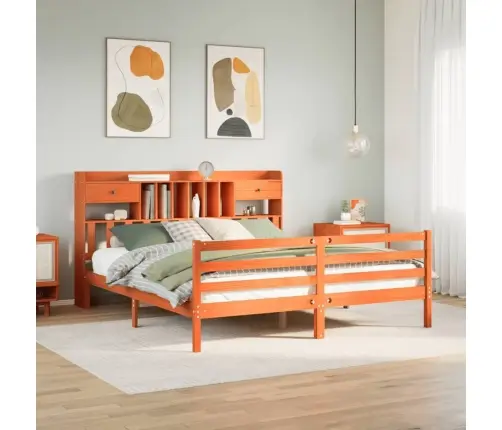 Gulta Ar Grāmatu Plauktu, Bez Matrača, 200X200 Cm, Priedes Koks Vidaxl