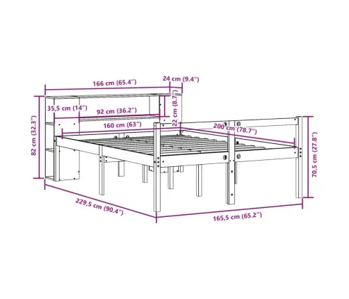 Lova Su Knygų Spinta Be Čiužinio, 160X200cm Pušies Masyvas