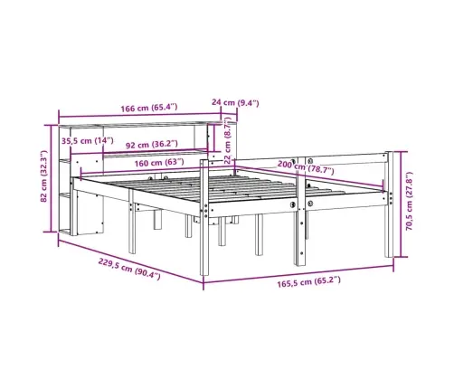 Gulta Ar Grāmatu Plauktu, Bez Matrača, 160X200 Cm, Priedes Koks Vidaxl