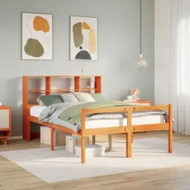 Gulta Ar Grāmatu Plauktu, Bez Matrača, 150X200 Cm, Masīvkoks Vidaxl