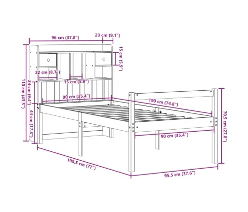 Lova Su Knygų Spinta Be Čiužinio, Balta, 90X190cm Pušis
