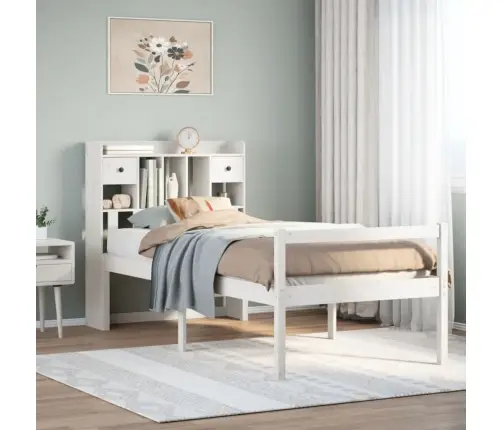 Lova Su Knygų Spinta Be Čiužinio, Balta, 90X190cm Pušis