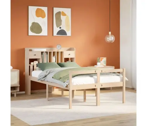 Lova Su Knygų Spinta Be Čiužinio, 135X190cm Pušies Masyvas