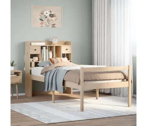 Gulta Ar Grāmatu Plauktu, Bez Matrača, 100X200 Cm, Priedes Koks Vidaxl