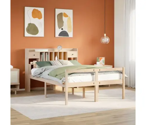 Gulta Ar Grāmatu Plauktu, Bez Matrača, 140X200 Cm, Priedes Koks Vidaxl