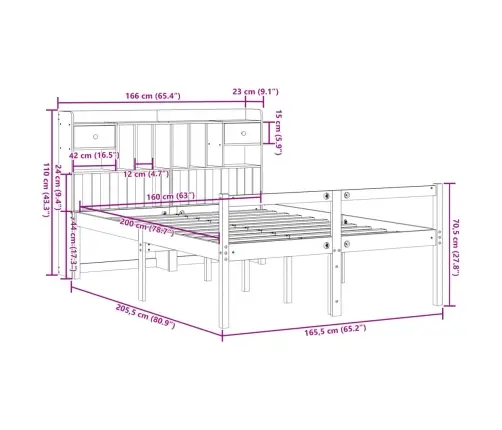 Gulta Ar Grāmatu Plauktu, Bez Matrača, 160X200 Cm, Priedes Koks Vidaxl
