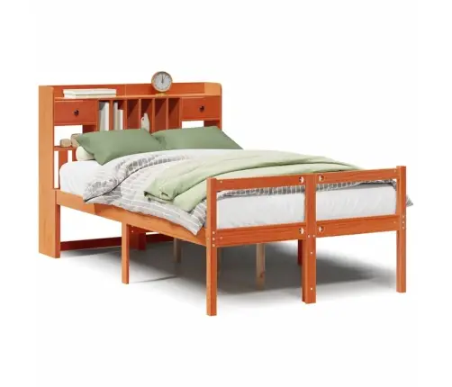 Gulta Ar Grāmatu Plauktu, Bez Matrača, 135X190 Cm, Priedes Koks Vidaxl