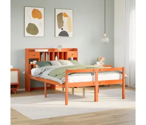 Gulta Ar Grāmatu Plauktu, Bez Matrača, 150X200 Cm, Priedes Koks Vidaxl