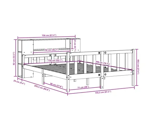 Lova Su Knygų Spinta Be Čiužinio, Balta, 150X200cm Pušis
