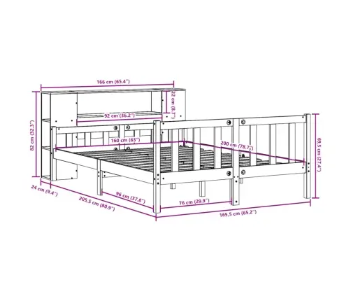 Gulta Ar Grāmatu Plauktu, Bez Matrača, 160X200 Cm, Priedes Koks Vidaxl