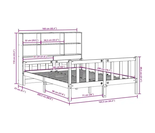 Lova Su Knygų Spinta Be Čiužinio, 160X200cm Pušies Masyvas