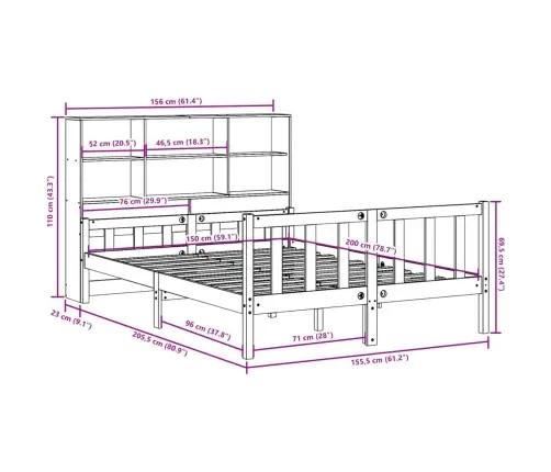 Gulta Ar Grāmatu Plauktu, Bez Matrača, 160X200 Cm, Priedes Koks Vidaxl