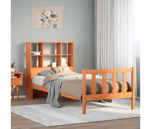 Gulta Ar Grāmatu Plauktu, Bez Matrača, 75X190 Cm, Masīvkoks Vidaxl