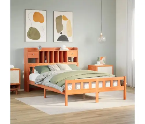 Gulta Ar Grāmatu Plauktu, Bez Matrača, 160X200 Cm, Priedes Koks Vidaxl