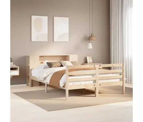 Gulta Ar Grāmatu Plauktu, Bez Matrača, 140X190 Cm, Priedes Koks Vidaxl