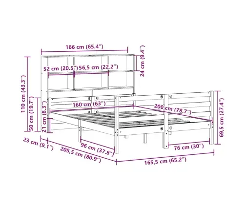 Gulta Ar Grāmatu Plauktu, Bez Matrača, 160X200 Cm, Priedes Koks Vidaxl