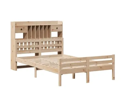 Gulta Ar Grāmatu Plauktu, Bez Matrača, 135X190 Cm, Priedes Koks Vidaxl