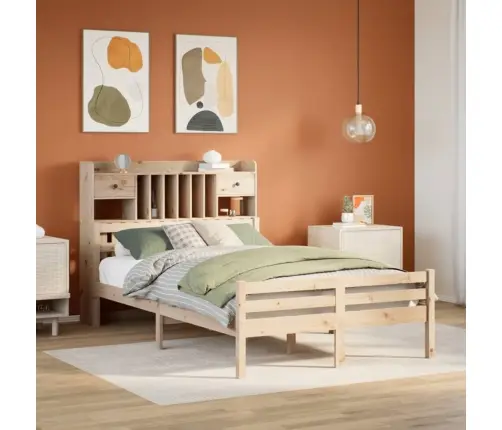 Gulta Ar Grāmatu Plauktu, Bez Matrača, 135X190 Cm, Priedes Koks Vidaxl