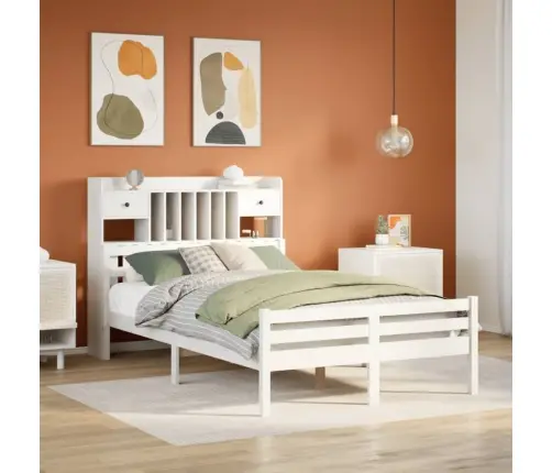 Gulta Ar Grāmatu Plauktu, Bez Matrača, 135X190 Cm, Priedes Koks Vidaxl