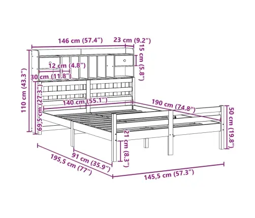 Riiuliga Voodiraam Ilma Madratsita, 140X190 cm Männipuit