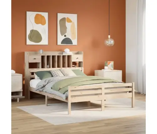 Lova Su Knygų Spinta Be Čiužinio, 140X200cm Pušies Masyvas