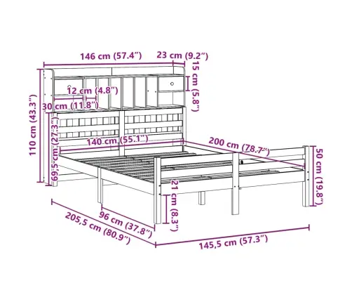 Lova Su Knygų Spinta Be Čiužinio, Balta, 140X200cm Pušis