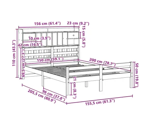 Gulta Ar Grāmatu Plauktu, Bez Matrača, 150X200 Cm, Priedes Koks Vidaxl