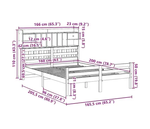 Gulta Ar Grāmatu Plauktu, Bez Matrača, 160X200 Cm, Priedes Koks Vidaxl