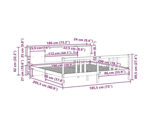 Gulta Ar Grāmatu Plauktu, Bez Matrača, 180X200 Cm, Priedes Koks Vidaxl