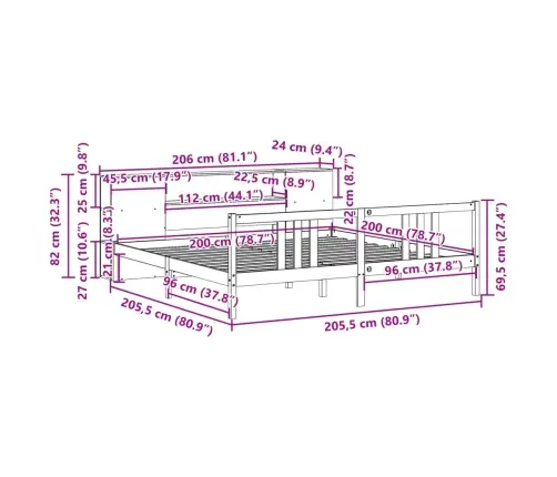 Gulta Ar Grāmatu Plauktu, Bez Matrača, 200X200 Cm, Priedes Koks Vidaxl