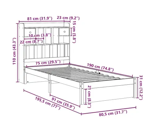 Riiuliga Voodiraam Ilma Madratsita, 75X190 cm Männipuit