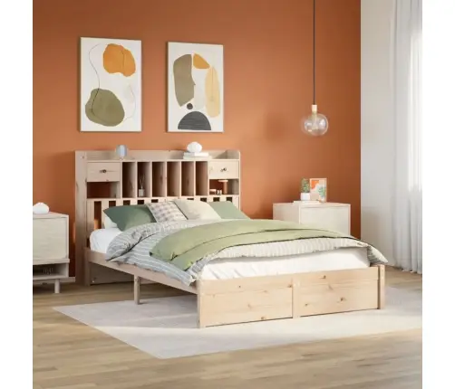 Lova Su Knygų Spinta Be Čiužinio, 140X190cm Pušies Masyvas