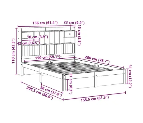 Riiuliga Voodiraam Ilma Madratsita, 150 X 200 cm Männipuit