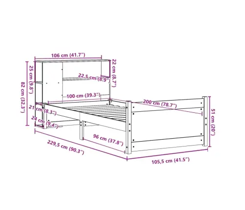 Riiuliga Voodiraam Ilma Madratsita, Valge, 100X200cm Männipuit