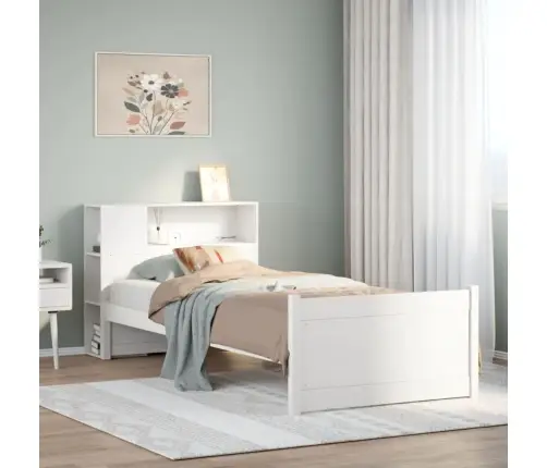 Riiuliga Voodiraam Ilma Madratsita, Valge, 100X200cm Männipuit