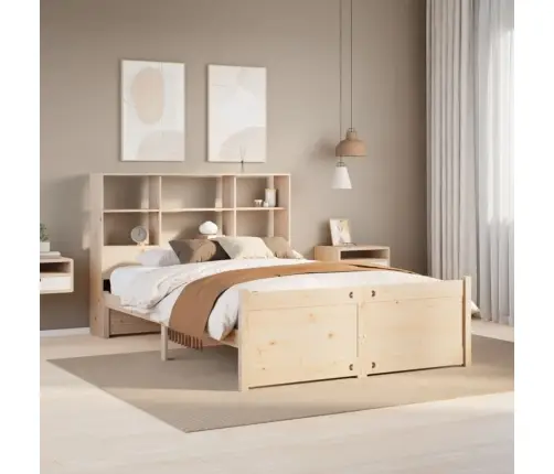 Lova Su Knygų Spinta Be Čiužinio, 140X190cm Pušies Masyvas