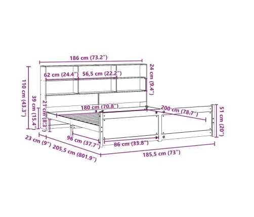 Riiuliga Voodiraam Ilma Madratsita, 180X200 cm Männipuit
